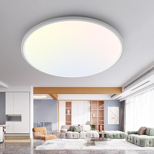 15 Inch LED Flush Mount Ceiling Light, 3000K-4500K-6000K 3 Color Selectable Ceiling Lamp, 36W 4200LM Luminaire Plafonnier LED Light Fixtures for Kitchen Bedroom Living Room Hallway (White)