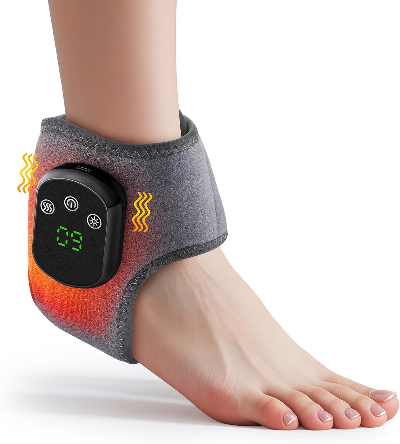 Cordless Ankle Massager with Heat, Rechargeable Ankle Heating Pad Wrap for Pain Relief, Portable Heated Foot Massager for Neuropathy Plantar Fasciitis, 5 Heat Levels 3 Vibration Modes Auto Shut Off