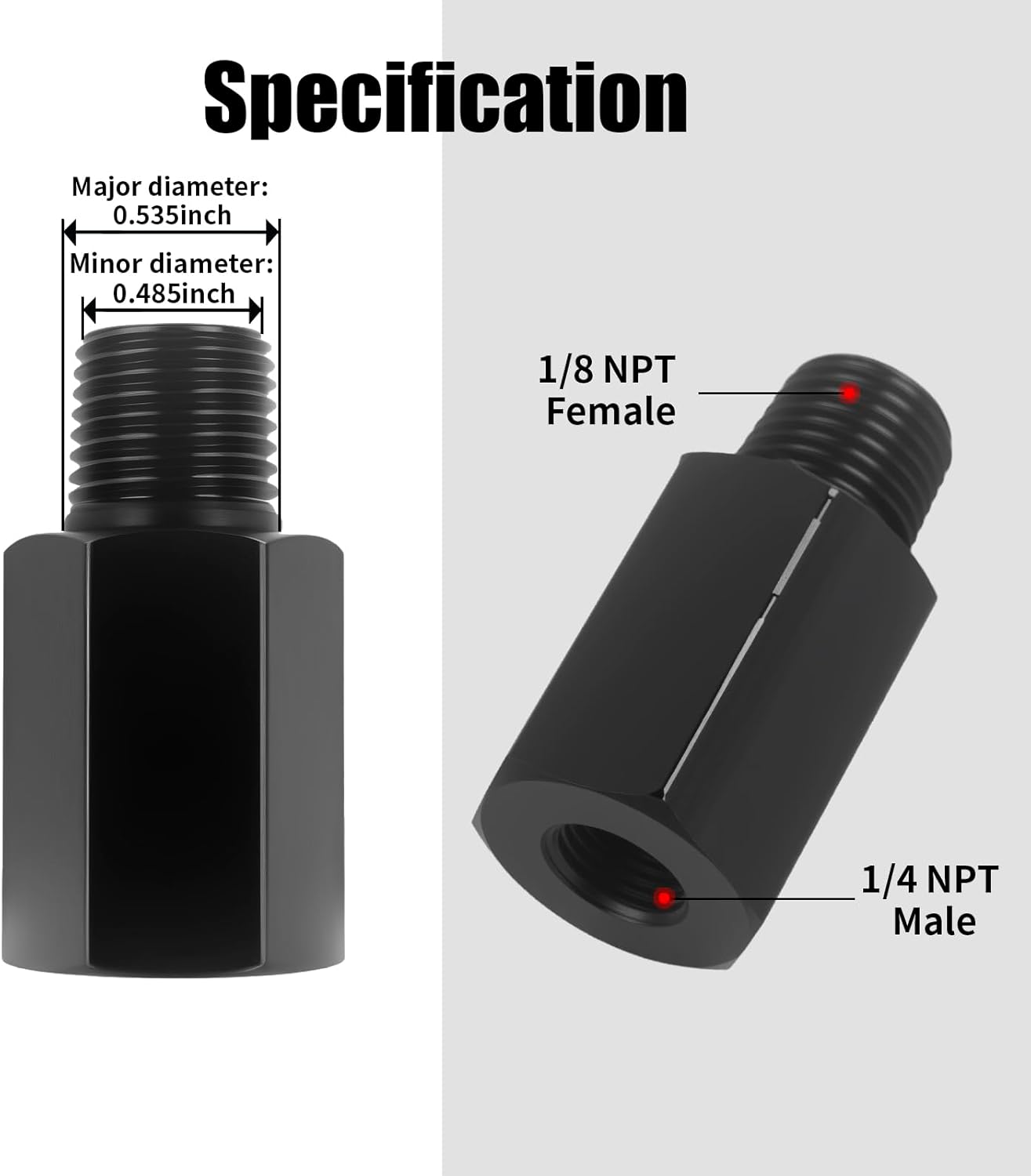 1/8 Inch Female to 1/4 Male NPT Adapter Pipe Fitting Reducing Extension Connectors for Air Line Aluminum Black
