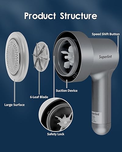 Miniatura 6 de SUPER LINT Afeitadora eléctrica de tela, removedor de pelusa recargable para ropa con pantalla LED y cepillo electrostático, afeitadora de suéter