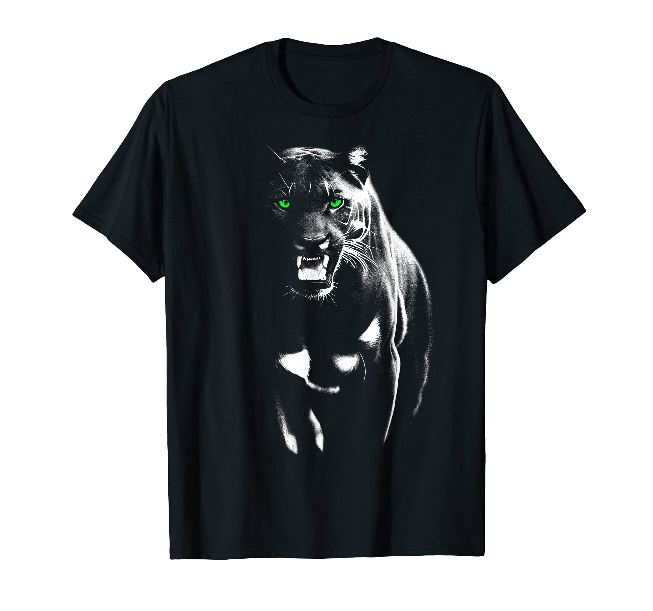 Wild proud panther with cool green eyes shows teeth T-ShirtOEKO-TEX STANDARD 100