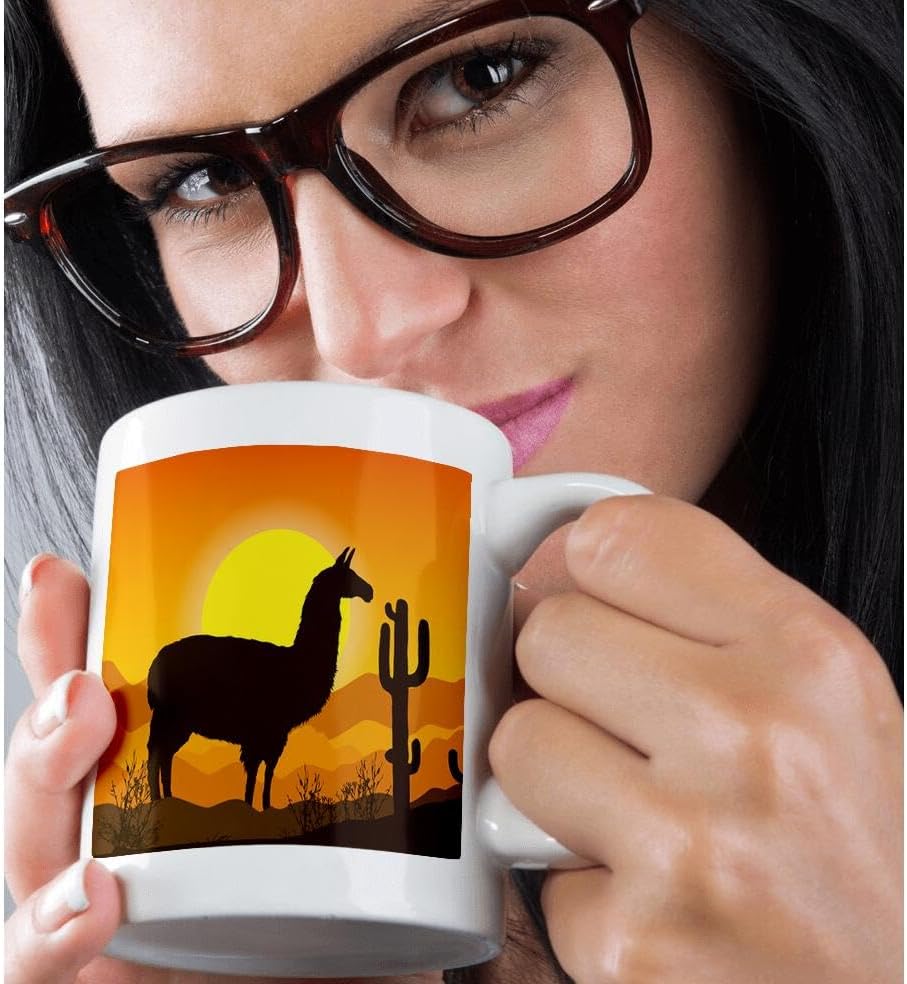 Miniatura 2 de 3dRose Lama Alpaca in Mexican Nature with Sunset in the Background 15oz Mug