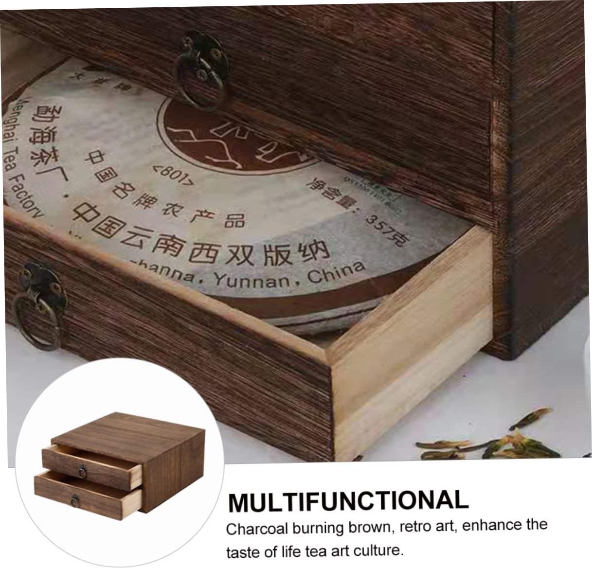 Zerodeko Multi-layer Wooden Tea Cake Drawer Box Vintage High Grade Pu Tea Storage Eco-friendly Design for Long-term Preservation Home Decor and Enthusiasts