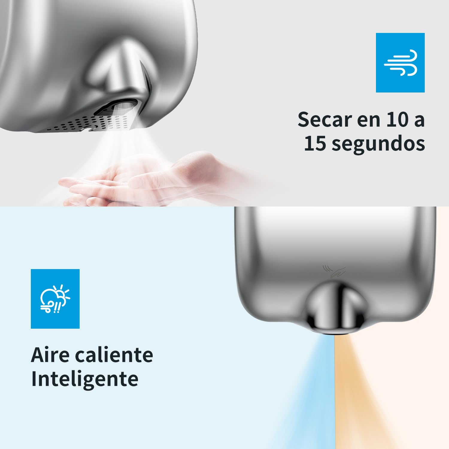 AIKE Elephant Power Secador De Manos con Filtro HEPA, Comercial Alta Velocidad, Viento Cálido Auto, Cubierta Acero INOX AC220V-240V, AK2800BH