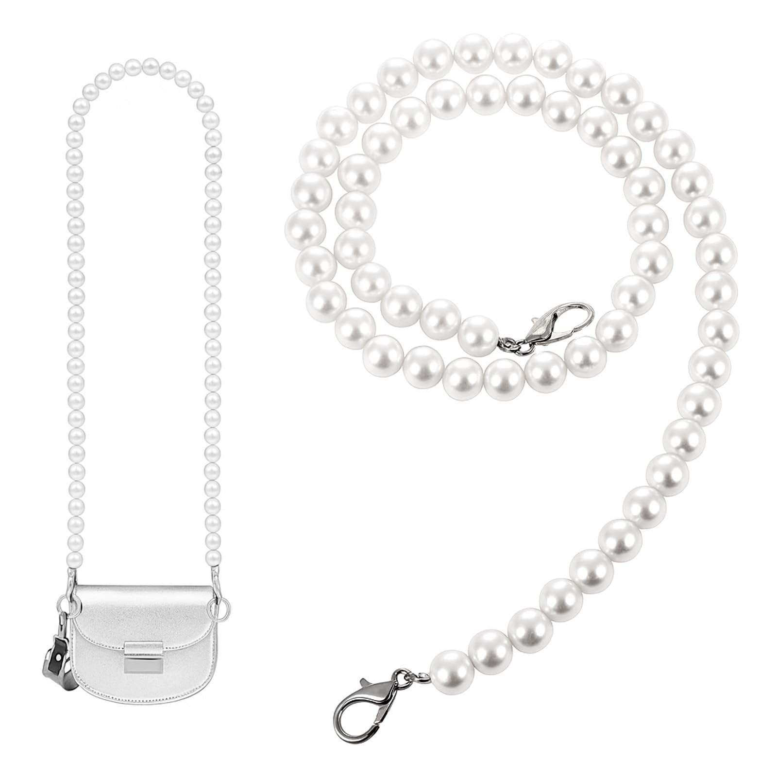 47 Inch Pearl Purse Chain for Handbags | Imitation Pearl Beaded Crossbody Bag Chain with Metal Buckle | Decorative Shoulder Strap for Clutch, Wallet and Evening Bags-image-26