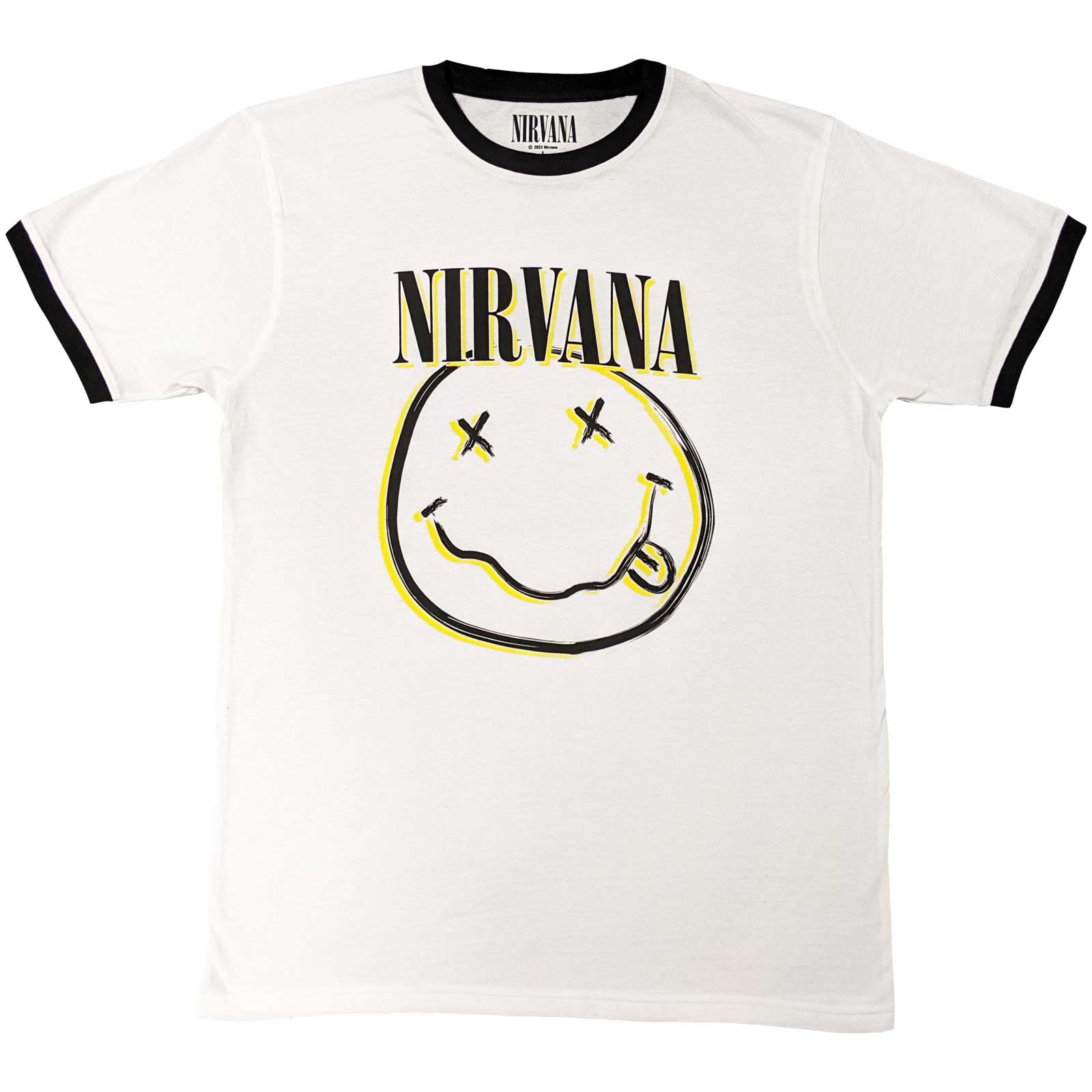Nirvana Ringer T Shirt Double Smile Band Logo Official Unisex White XL