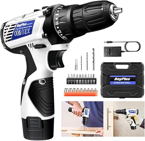 Destornillador inalámbrico, juego de taladro eléctrico con 2 baterías y cargador, portabrocas sin llave de 38 pulgadas, 2 velocidades variables,