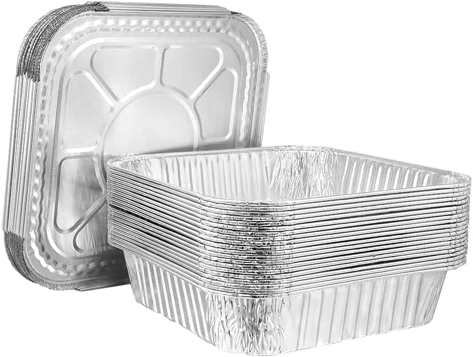 8 Inch Square Aluminum Pan with Foil Lid - Disposable for Catering Events, Buffet Stations, Chafing Dishes, Oven Roasting, Baking, Steam, Meal Prep, Freezer Storage, Takeout and Food Service (60)