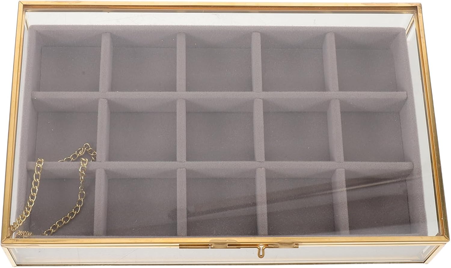 Angoily Glass Jewelry Storage Box Organizer 15 Compartment