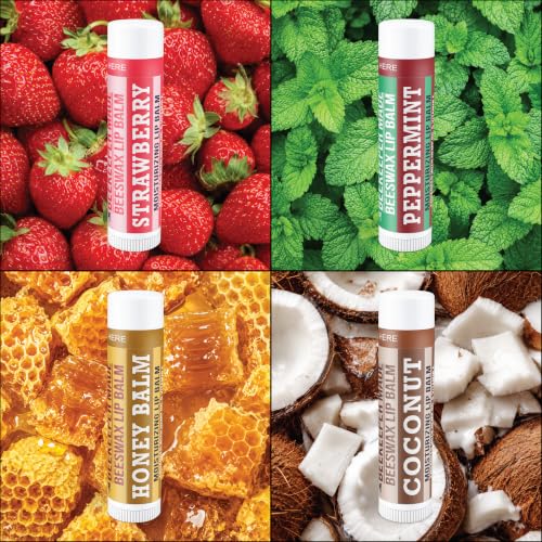Image of Lip Balm, Honey /Peppermint /Coconut /Strawberry, 4 Pack
