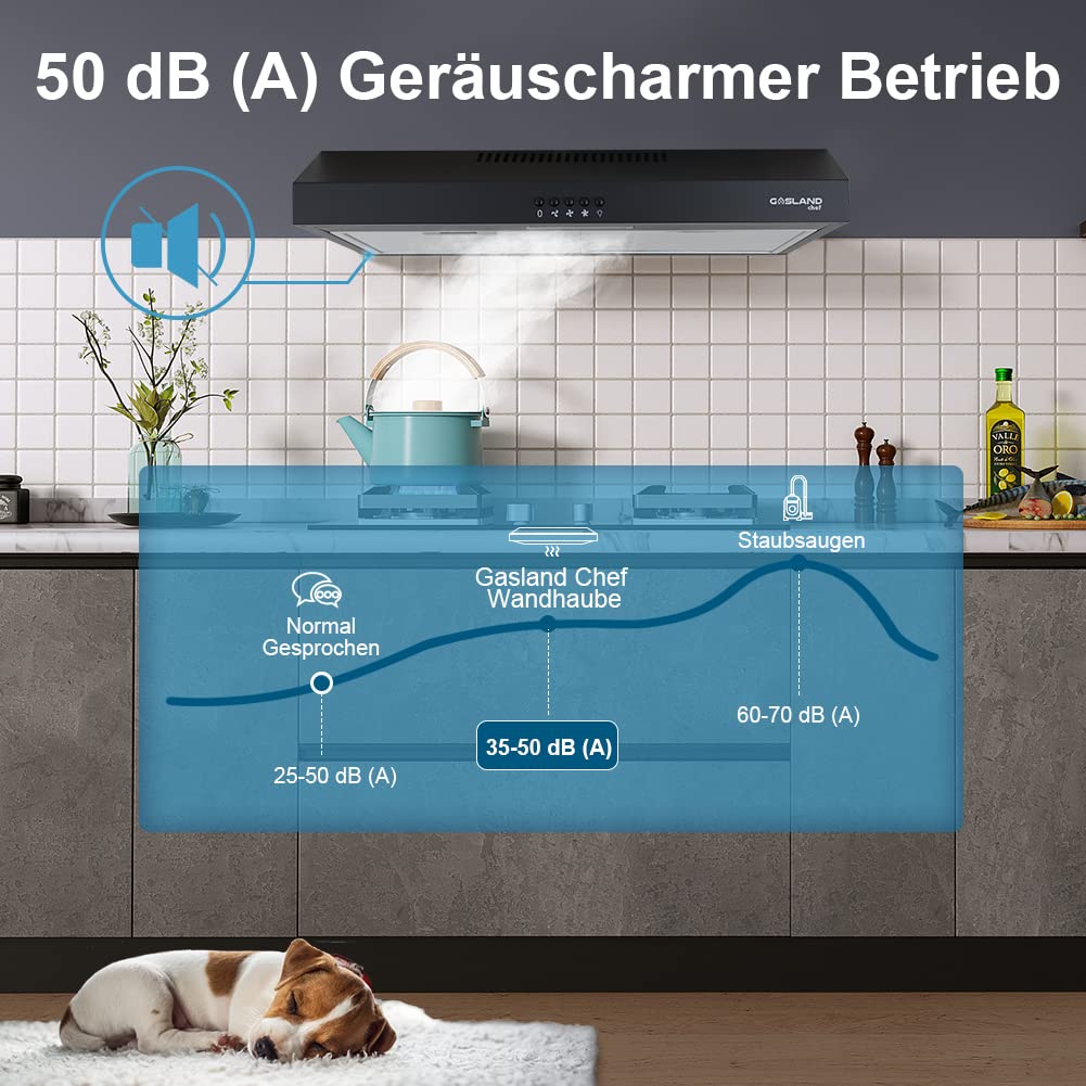 GASLAND SR60BP 60cm 200m³/h schwarz Wand-Dunstabzugshaube, 2W LED Helles Licht für die Küche, Abluft oder Umluft/Mechanische Schlüssel/2 x Aluminium-Fettfilter
