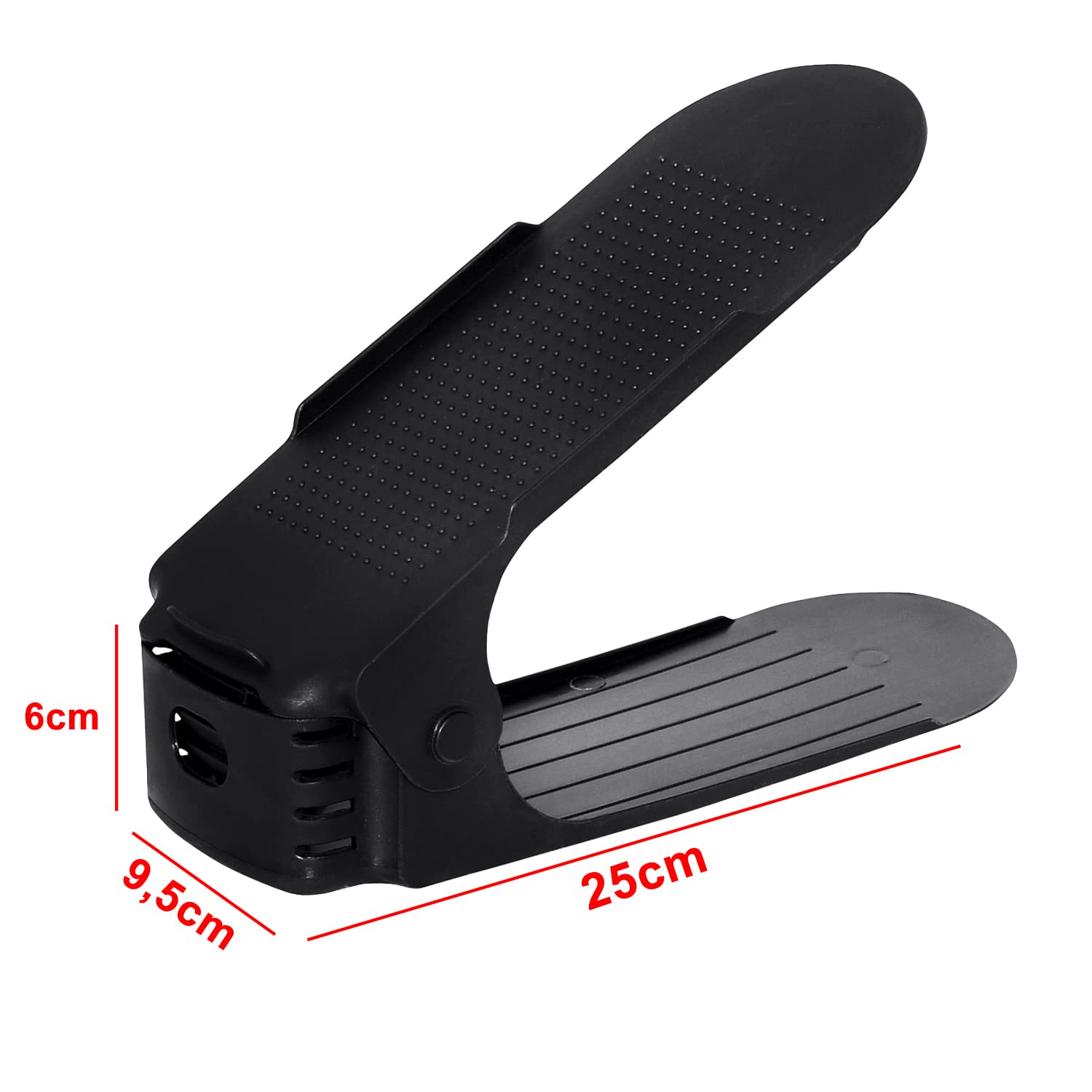 YUENFONG Set di 30 scaffali regolabili per scarpe, 3 altezze in altezza, salvaspazio, in plastica antiscivolo (nero)