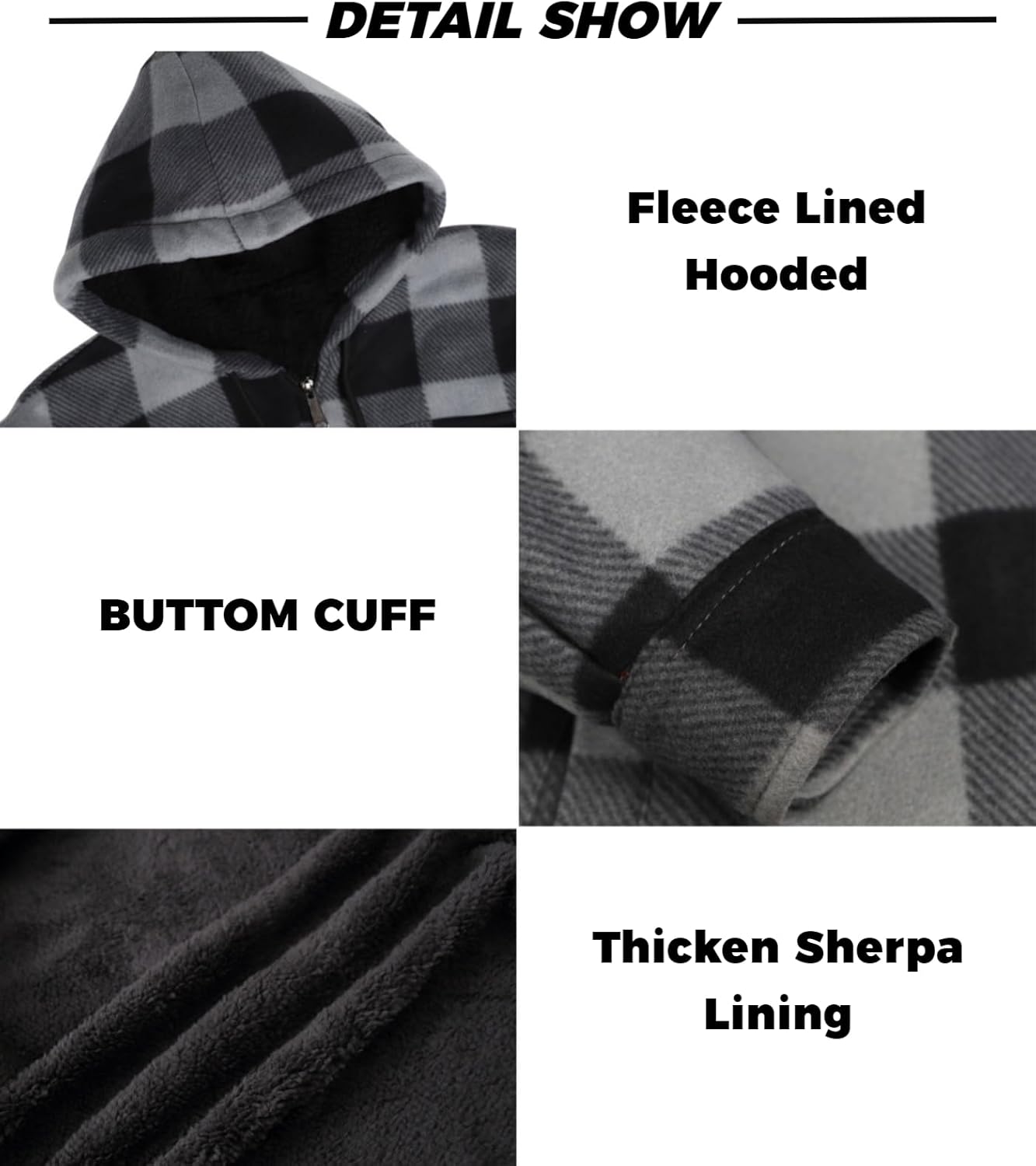 LeeHanTon Mens Flannel Jackets Sherpa Lined Fleece Zip Up Winter Warm Workout Plaid Sweatshirt with Hood