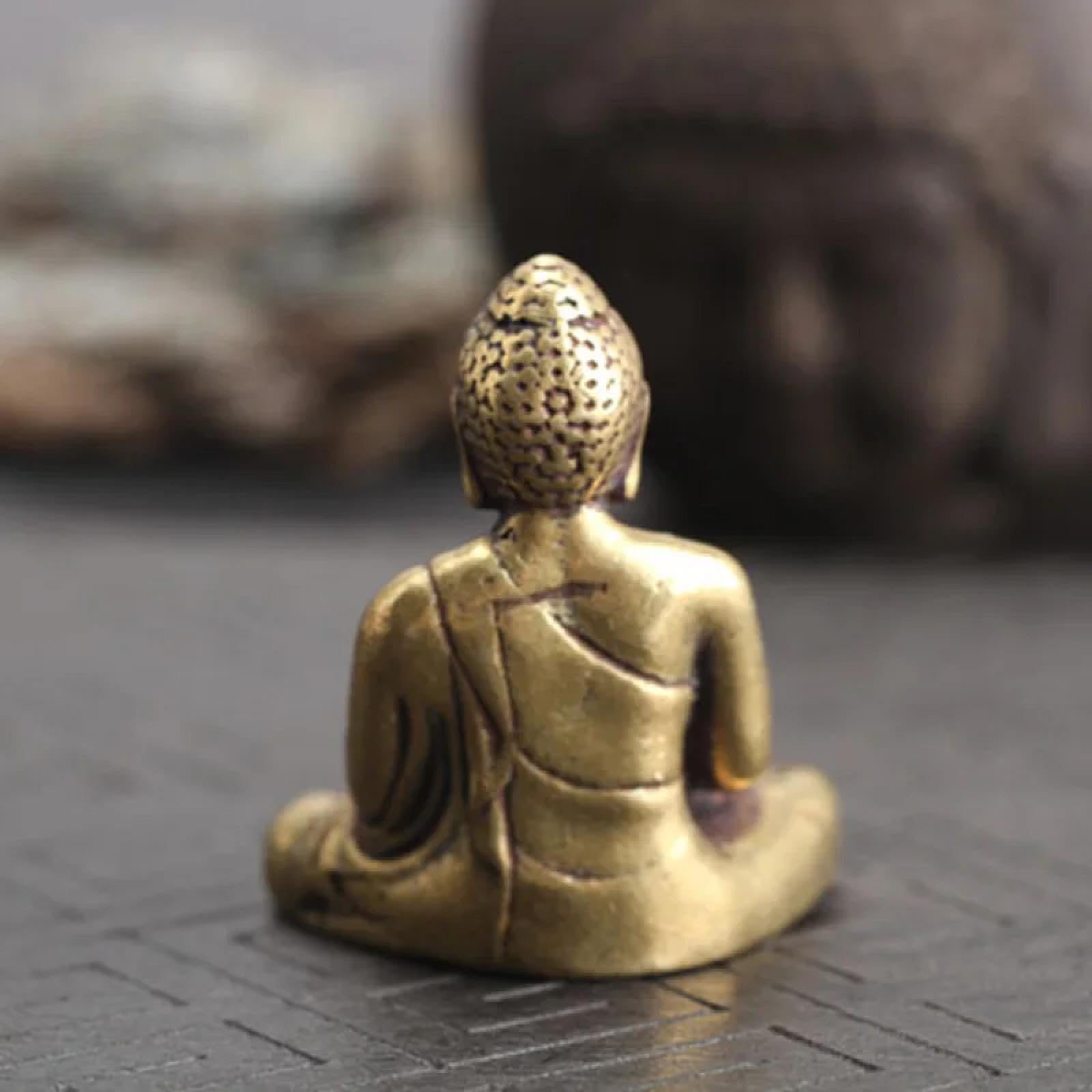 2 Mini Statues Bouddha En Alliage Zinc Cuivré - Décor Bureau, Jardin, Intérieur, Taille 3x2,2x1,1cm