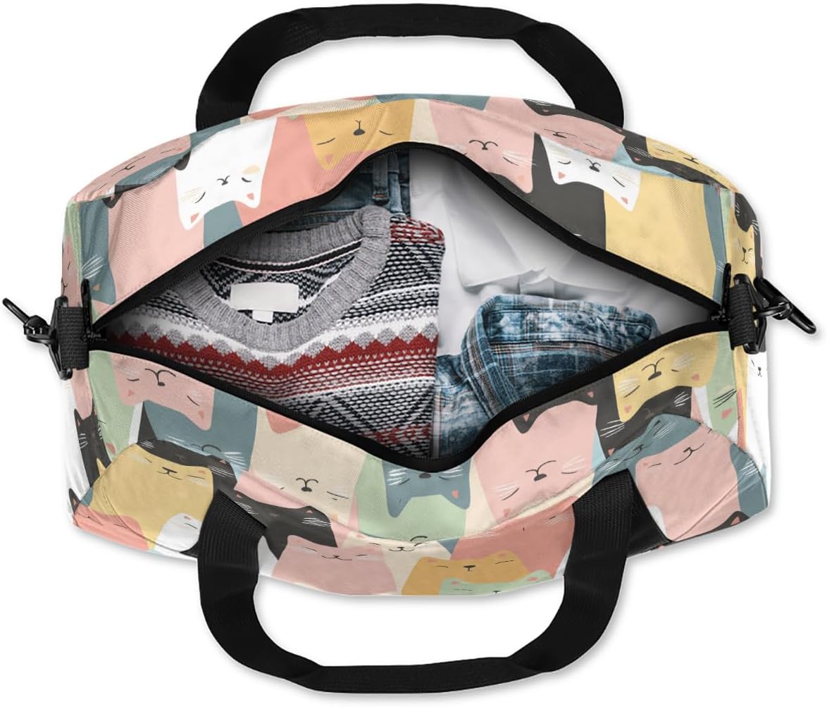 Cartoon Cat Kids Duffle Bag Girls Dance Bag Lightweight Water Resistant Foldable Sports Gym Bag Travel Weekender Overnight Sleepover Carryon Travel Bag for Teen Girls School Practice Gymnastic Ballet