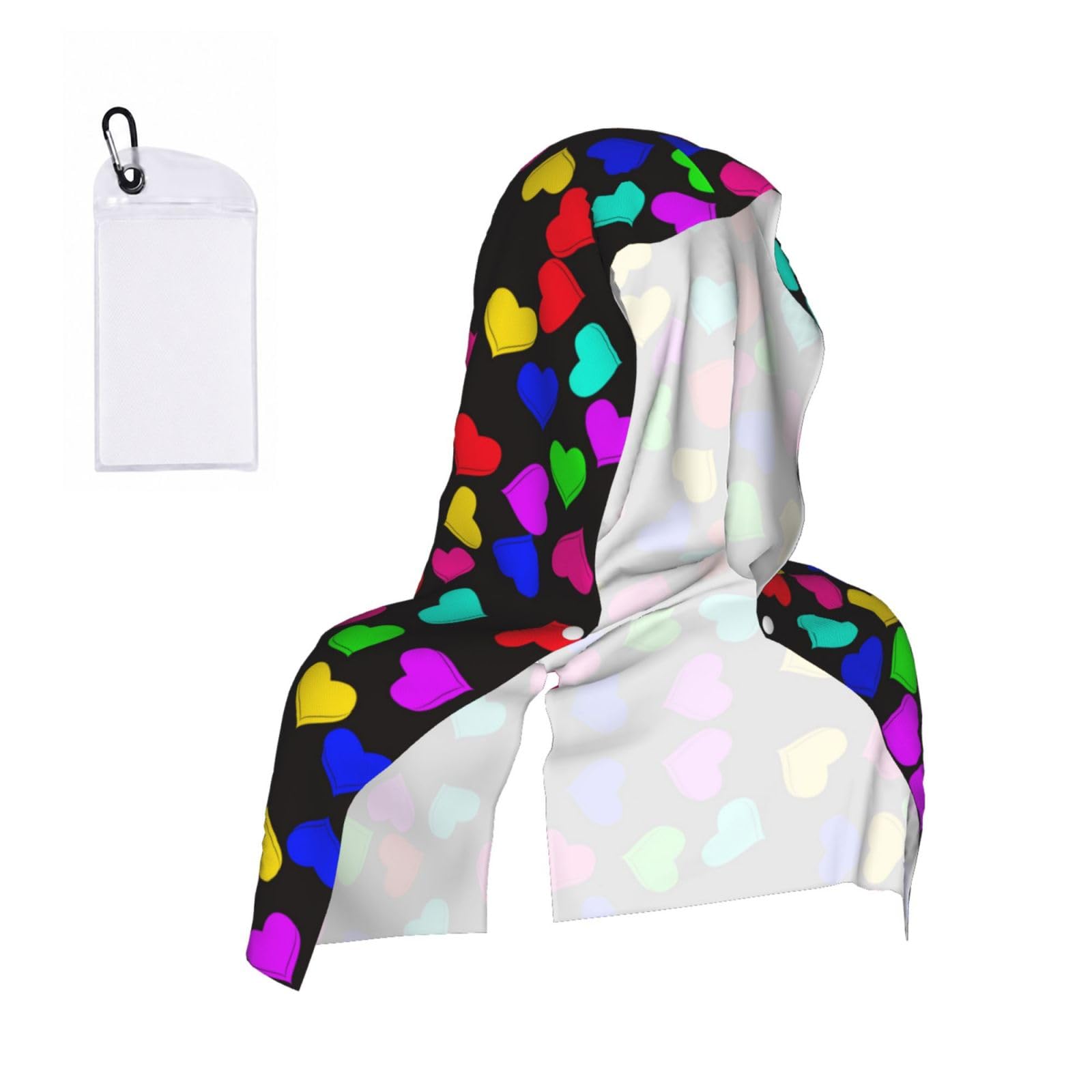 ESNAIUVCD Rainbow Hearts Print Multifunctional Cooling Hoodie Bandana Portable Sweat Absorbing Design For Beach Workouts Exercise Heat Relief Accessories