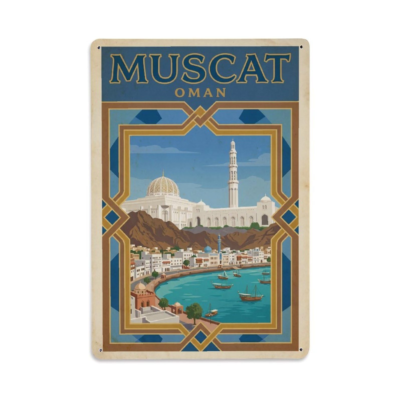 Vintage Travel Oman Muscat Metal Tin Sign Plaque Wall Decor for Cafe, Club Bar, Office, Garden Metal Poster 8x12Inch