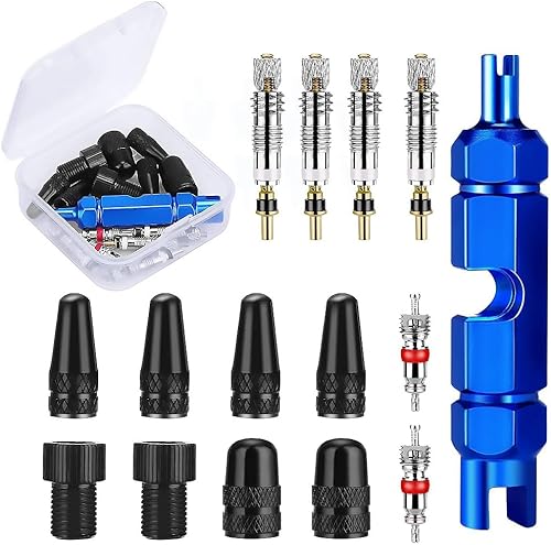 Kigauru Kit de 15 piezas de válvula de núcleo de bicicleta, herramienta de extracción de vástago de válvula Presta con repuesto de latón Presta y