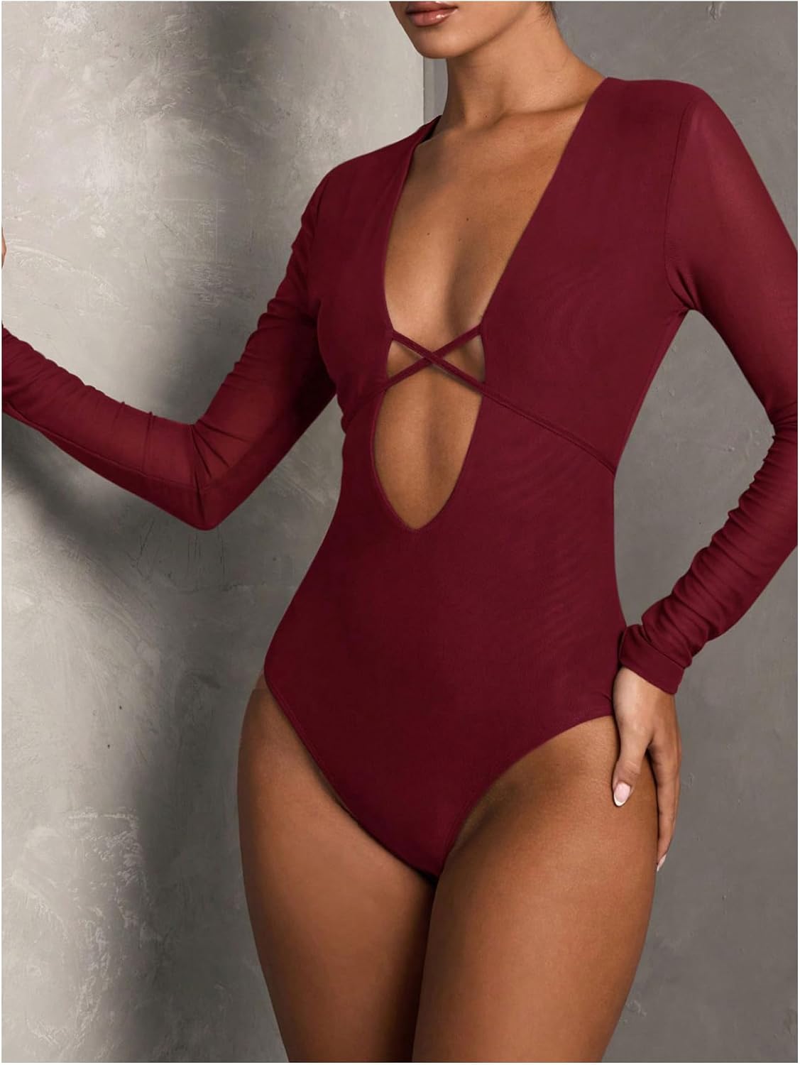 SOLY HUX Women's Deep V Neck Long Sleeve Bodysuits One Piece Leotard Party Tee Tops - Image 5