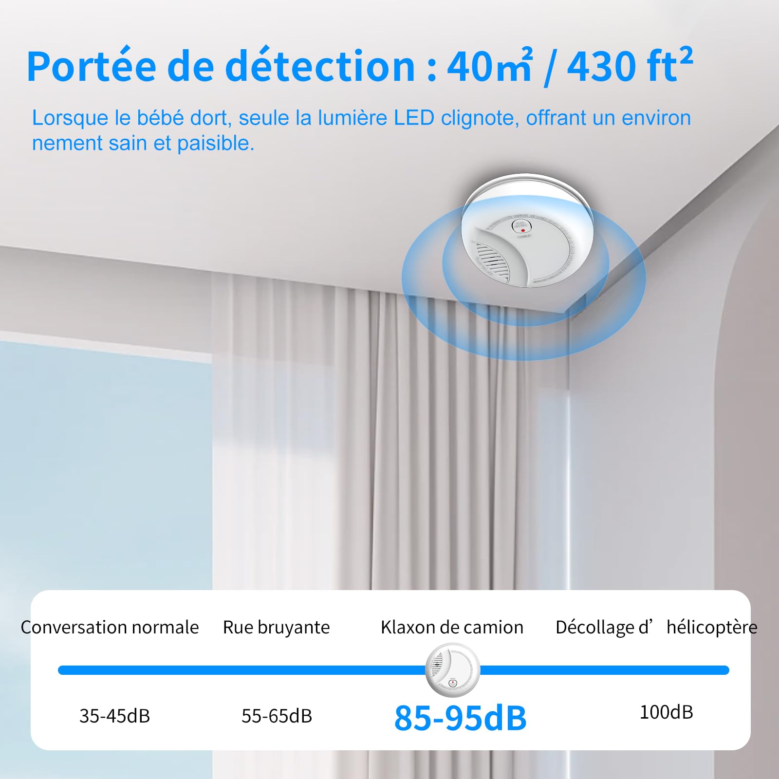 XUK Lot de 2 Detecteur de Fumée – Alarme Incendie avec Pile 9V Remplaçable, Avertissement Batterie Faible, 85 DB, sans Fausses Alertes, Bouton Test et Silence, EN14604, 10 Ans (2 pièces)