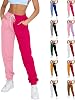 Joggers for Women Y2k Color Block Fleece Sweatpants Casual Drawstring High Waisted Athletic Jogger Pants with Pockets