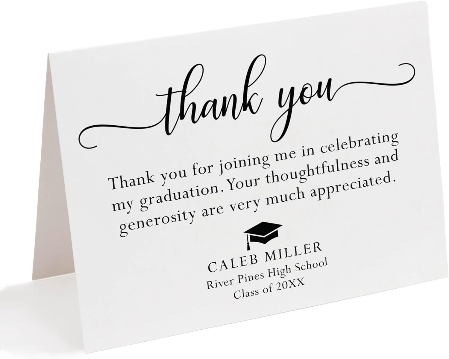 Graduation Thank You Cards Personalized with Name, 5.5x4.25 Black and White Thank You Note Cards, Envelopes Included (Gold Foil-Stamped)
