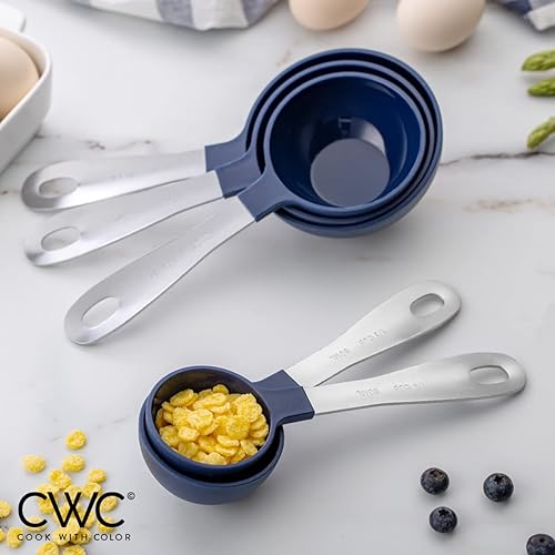 Miniatura 21 de Cook with Color - juego de tazas y cucharas medidoras con asas acero inoxidable, juego medidor de cocina para ingredientes secos y líquidos, juego