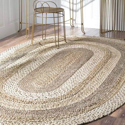 Nuloom Charlene Natural/Ivory, 5' x 8' Oval, Solid, Jute, Soft an...