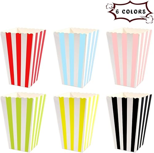 Miniatura 3 de ceiba tree Coloridas cajas de palomitas de maíz a rayas para fiestas y noches de cine, mini bolsas de cartón para palomitas de maíz para cumpleaños,
