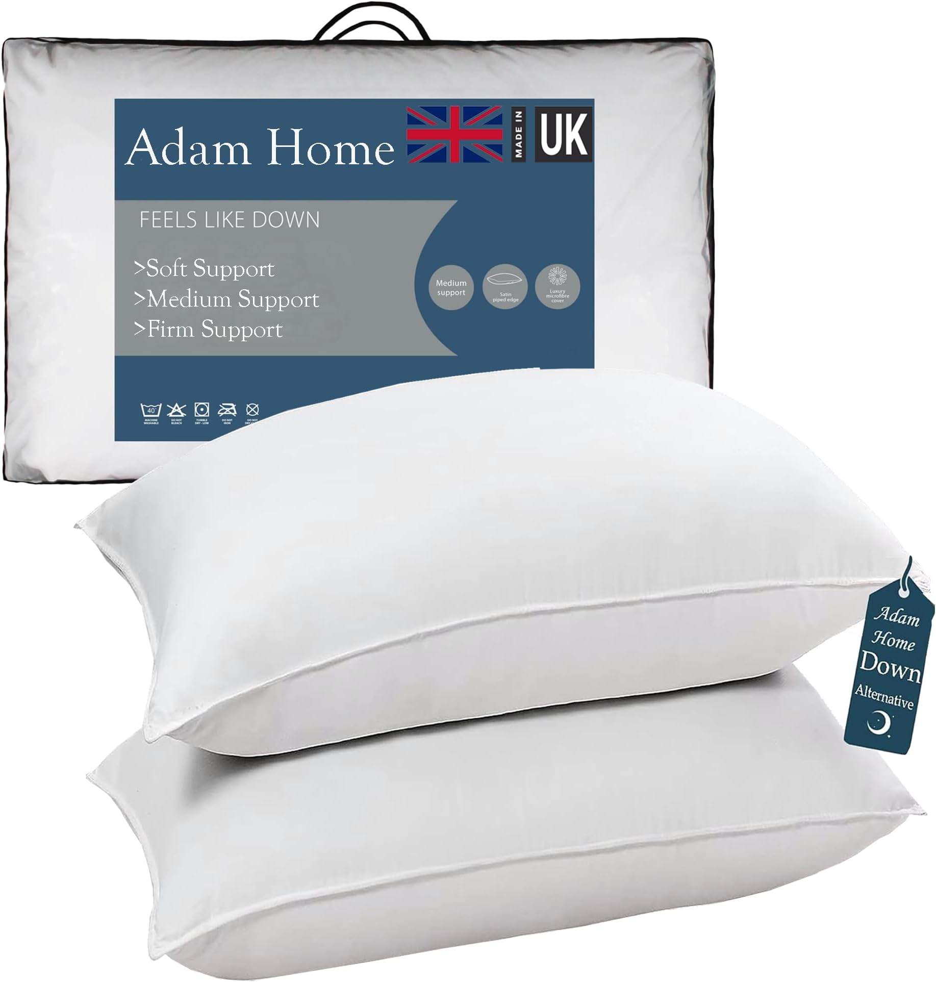 Adam Home Pillows 2 Pack Hotel Quality Side Sleeper Bounce Back Bed Pillow Quick rebound Dust Proof Resistant Premium Filled Pillows Pack of 2
