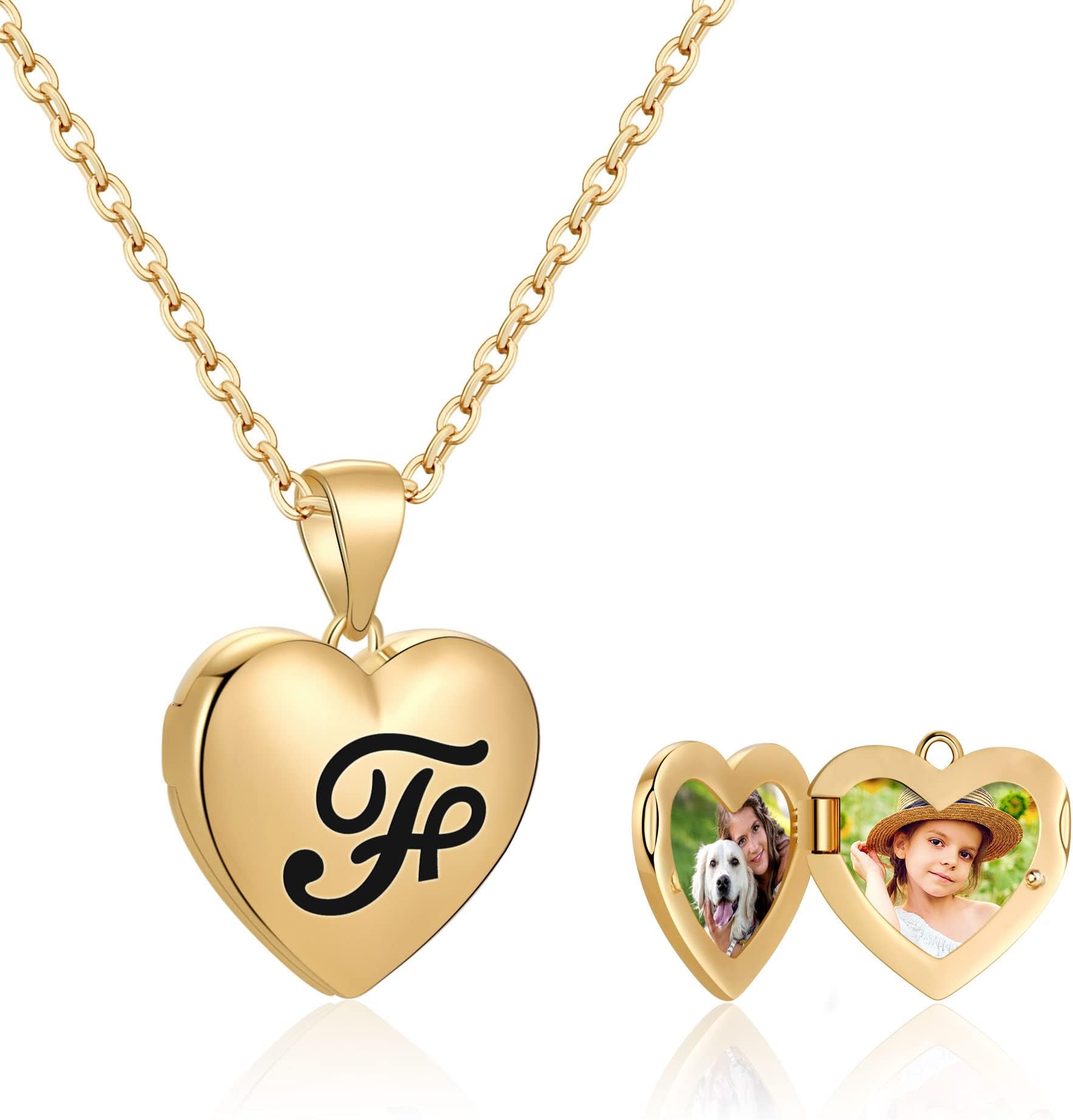 IEFWELLLocket Necklaces That Holds Pictures, 14K Gold Plated Heart Picture Necklaces for Women Girls Initial Locket Necklaces for Teen Girls Gifts for Girls