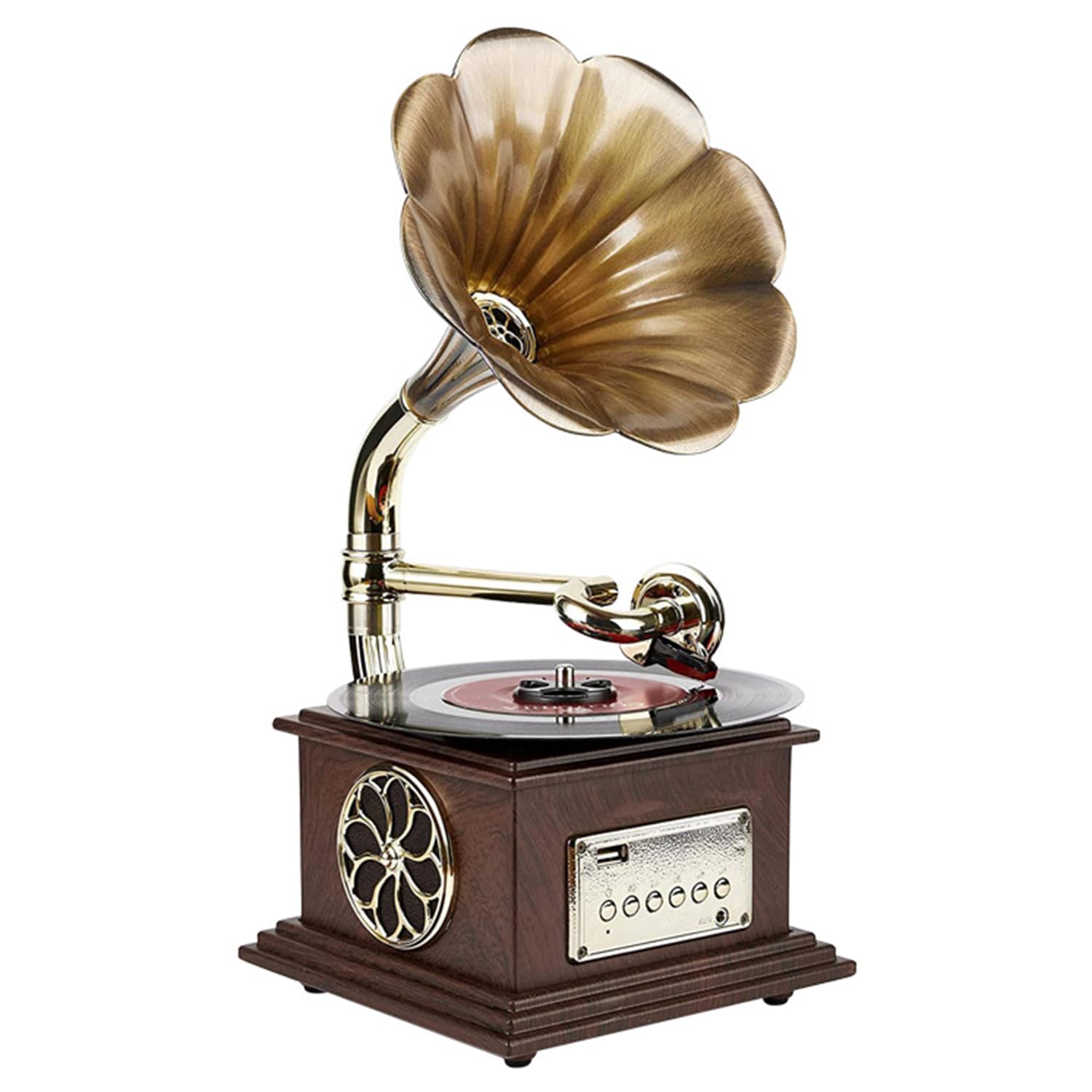 Mini Giradischi Grammofono Retrò, Giradischi In Vinile Wireless, Bluetooth 4.2/ingresso Audio Esterno/lettura E Riproduzione USB, Velocità 33/45 Regolabile,per L'arredamento Della Casa E Del Soggiorno