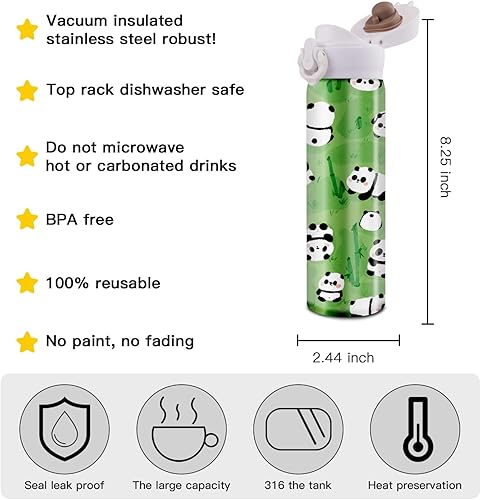 Miniatura 2 de NVAEJNJT Panda - Botella de agua de acero inoxidable, botella de vacío reutilizable Panda de 16.9 fl oz, se adapta a portavasos de automóvil, agua