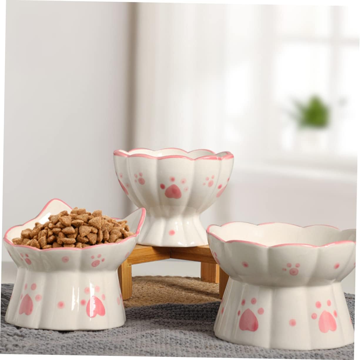 2pcs Ceramic Elevated Pet Bowl Neck Protection Raised Food Feeder for Cats and Puppies Tilted Design for Comfortable Mealtime Easy to Clean Multi Use Feeding Dish