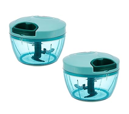 Takdir Enterprise Pack of 2 Handy Mini Chopper with 3 Stainless Steel Blades - 450 Ml ( Plastic - Light Green )