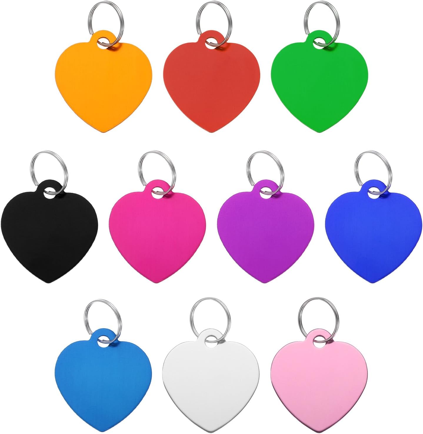 uxcell 10 Pack Heart Shape Blank Aluminum Pet ID Tags for Dogs Cats - Engraveable Dog Tags with Key Rings, Durable Colors