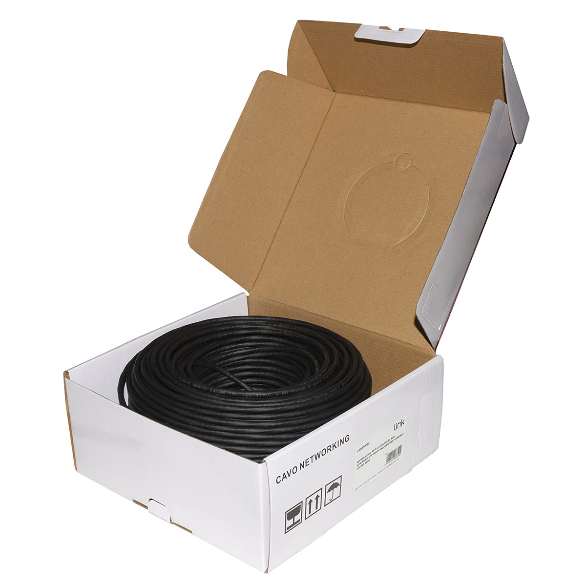 LINK LK6A100BL - Matassa Cavo di rete categoria 6A U/UTP LK6A100BL (100 metri, nero) – Guaina LSZH a bassa emissione di fumo – Conduttori in rame AWG24 con 2 connettori RJ45 preinstallati