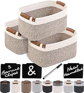 CHAT BLANC Cotton Rope Baskets for Organizing | Storage Baskets for Shelves | Rope Basket for Storage, Small Laundry Baskets, Woven Baskets for Storage, Dog Toy Bin, Baby Basket,Off White&Brown 3 Pack