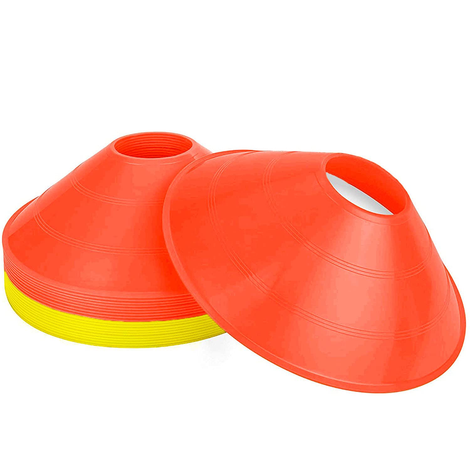 SpringenAgility Training Sport Cone 20 Pack - Soccer Cones Disc Cone Sets - Low Profile Field Markers(Red+Yellow)