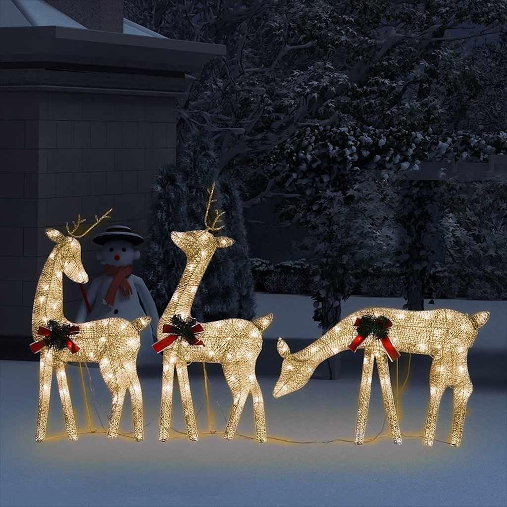 Weihnachtsdeko LED Rentiere 270x7x90 cm Golden Warmweiß mit 90 energieeffizienten LEDs für festliche Außen- und Innendekoration, wetterfestes Design, USB-Anschluss