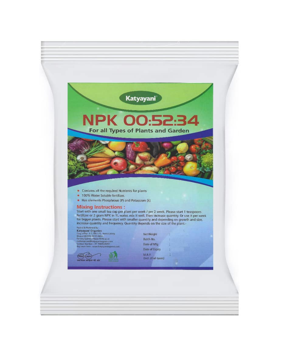 Katyayani NPK 00 52 34 Water Soluble Fertilizer for Home Garden| Enhance Nutrients Boost Growth & Root Development of Indoor and outdoor plants (950 gm)