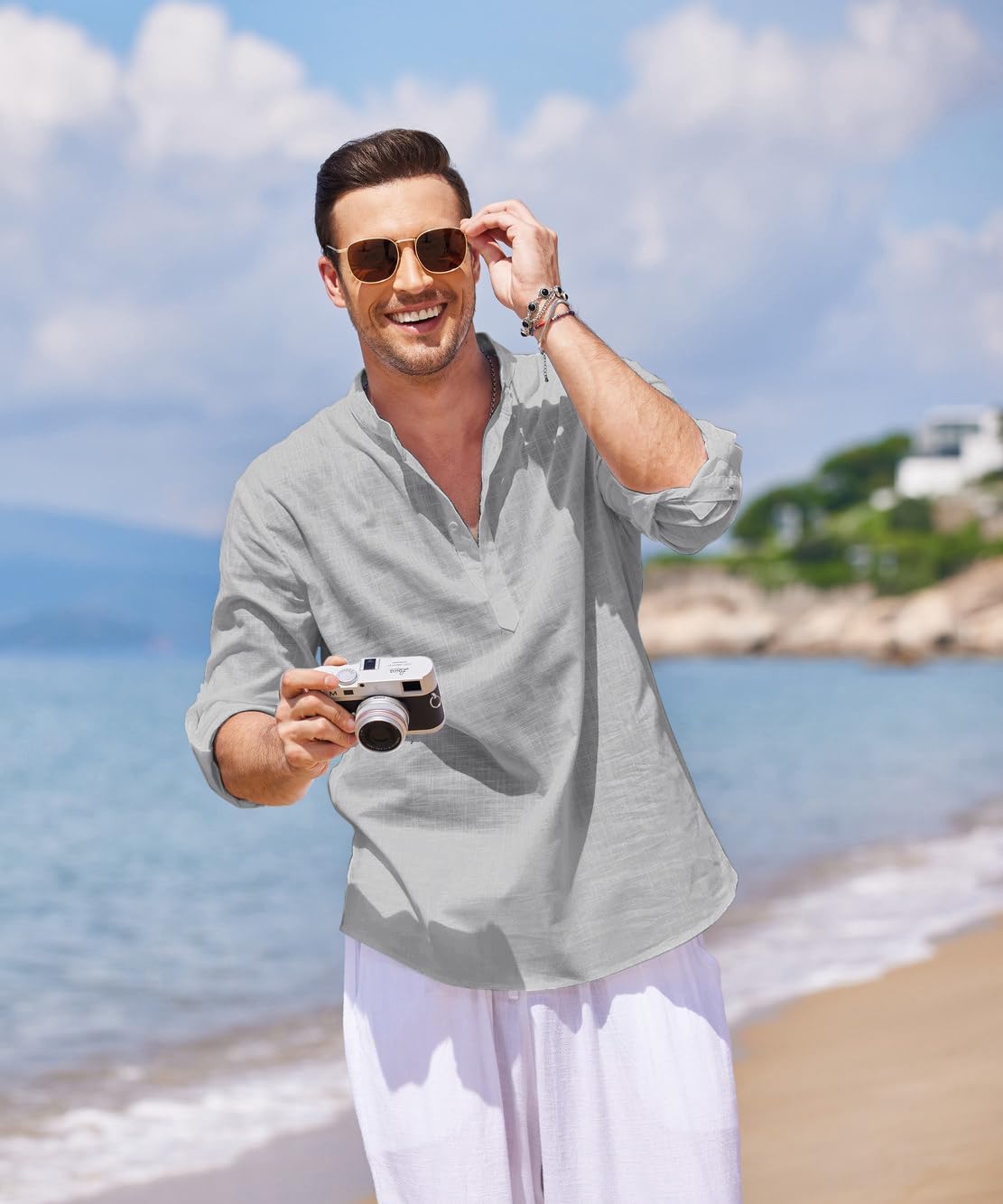 COOFANDY Men's Cotton Linen Henley T-Shirt Long Sleeve Hippie Casual Beach T-Shirts - Image 5