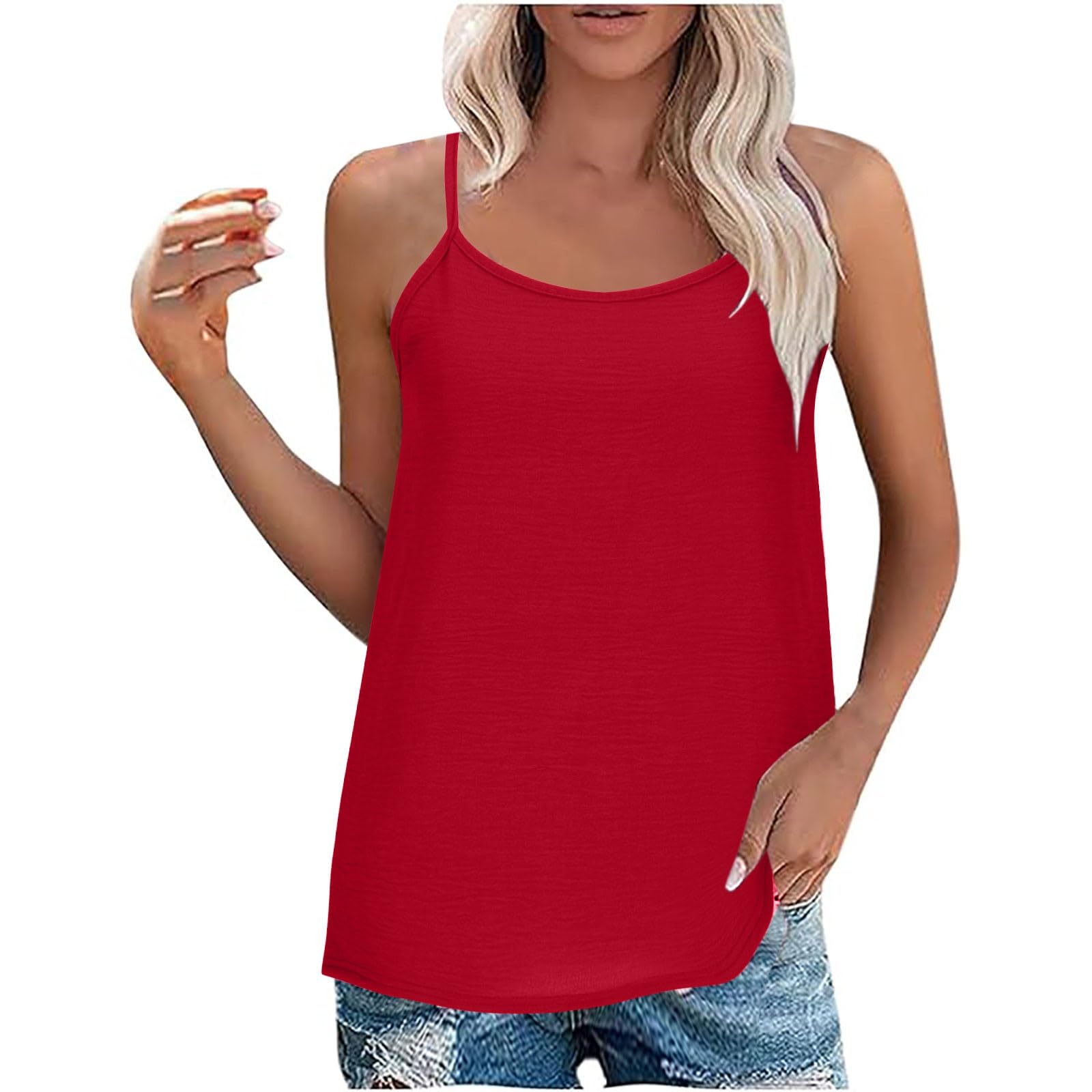Womens Summer Vest Tops Lightweight Camisole Tops Adjustable Spaghetti Straps Cami Summer Sleeveless Vest Blouse Shirt Tunic Cami Shirts Casual T Shirts Plus Size Summer Clothes Women Tops