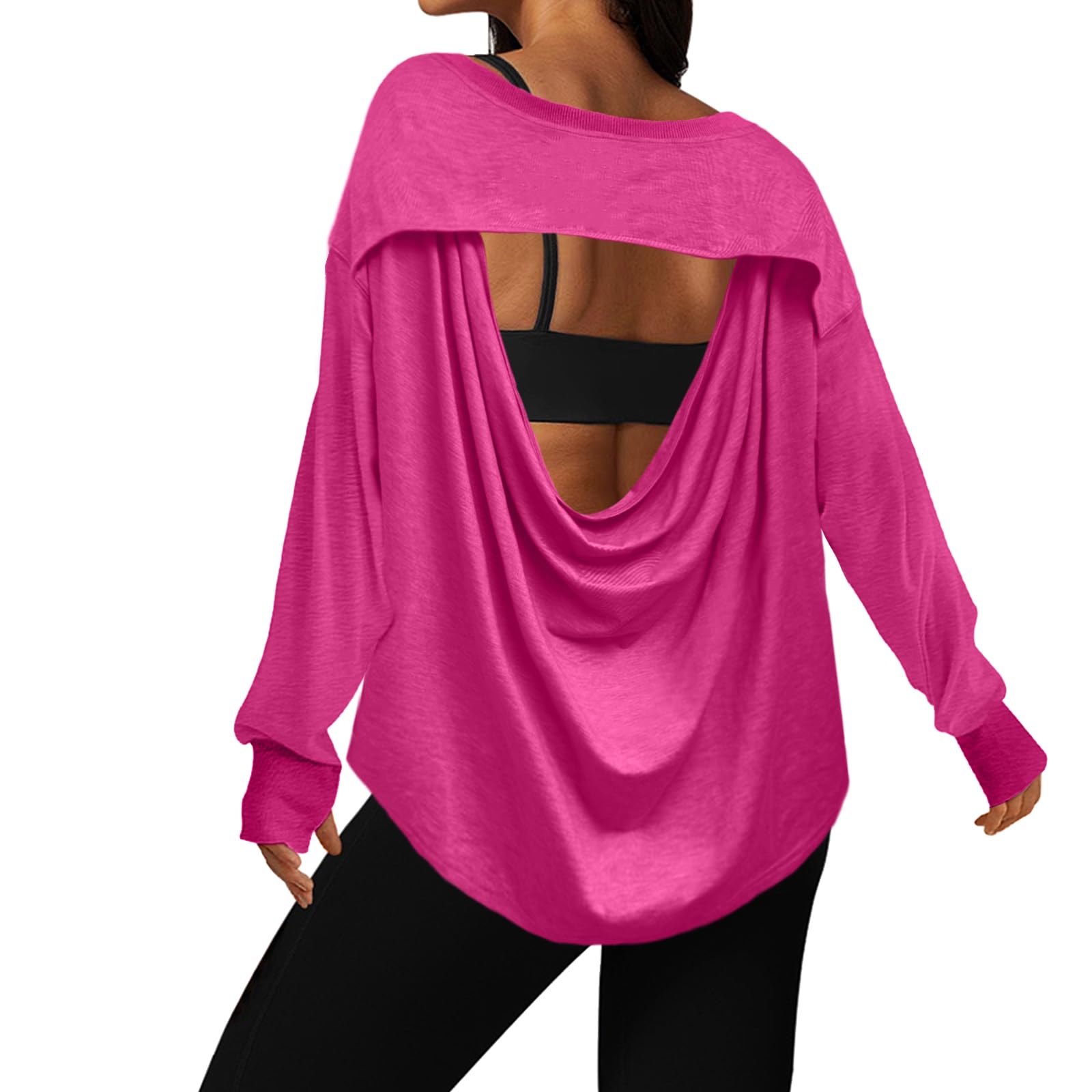 UNIANKIYA Open Back Workout Tops for Women Long Sleeve T Shirts Casual Activewear Athletic Yoga Gym Running Y2k