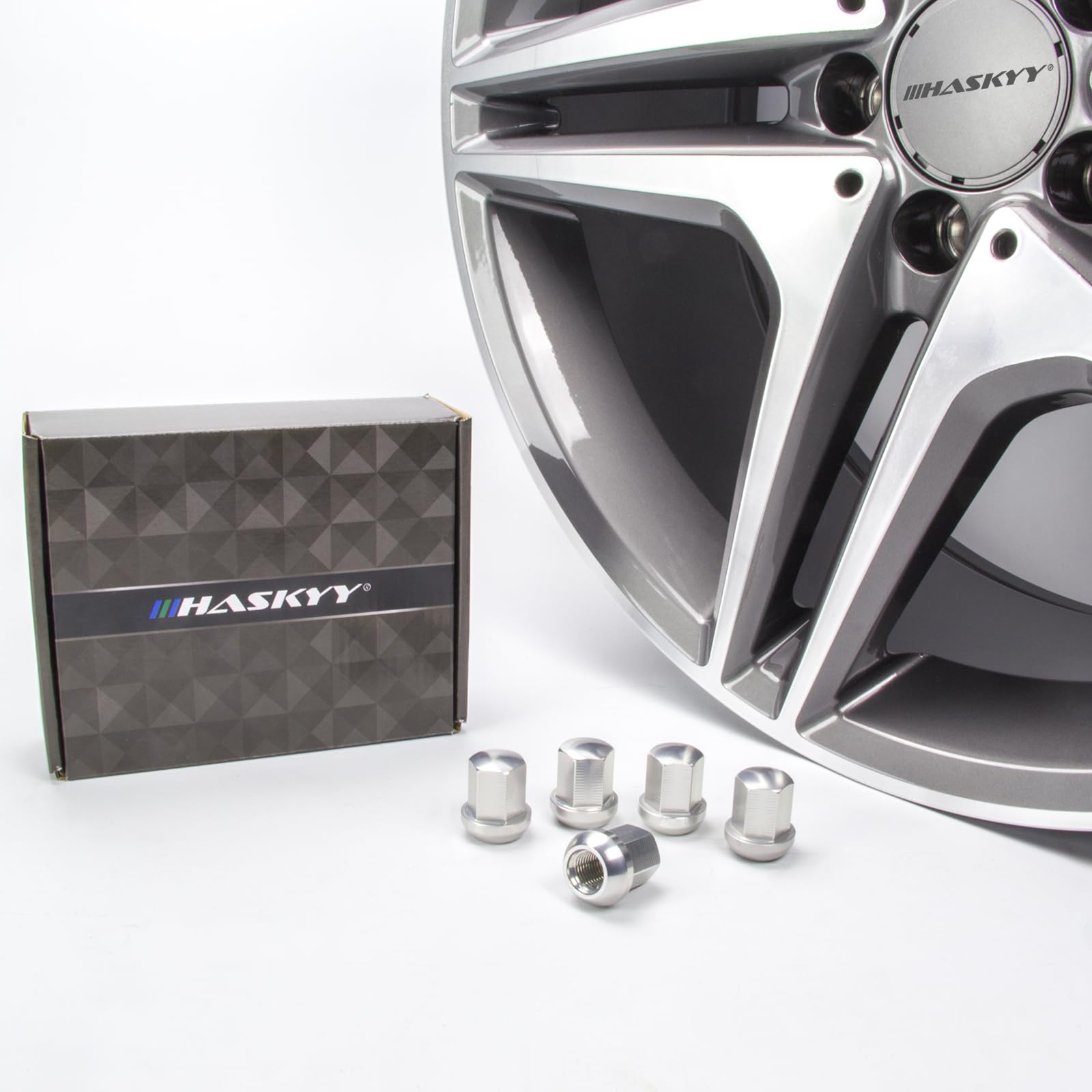 20 Écrous De Roue à Collerette M14 X 1,5 X 31mm HASKYY Aluminium Anodisé - Argent (Boule R14 SW19)