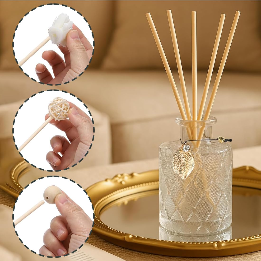 Set de difusor de Varillas 30 Piezas, Varillas difusoras de Fibra de ratán, aptas para hogares, oficinas, hoteles y spas (30 cm × 4 mm) (Color Madera Natural)