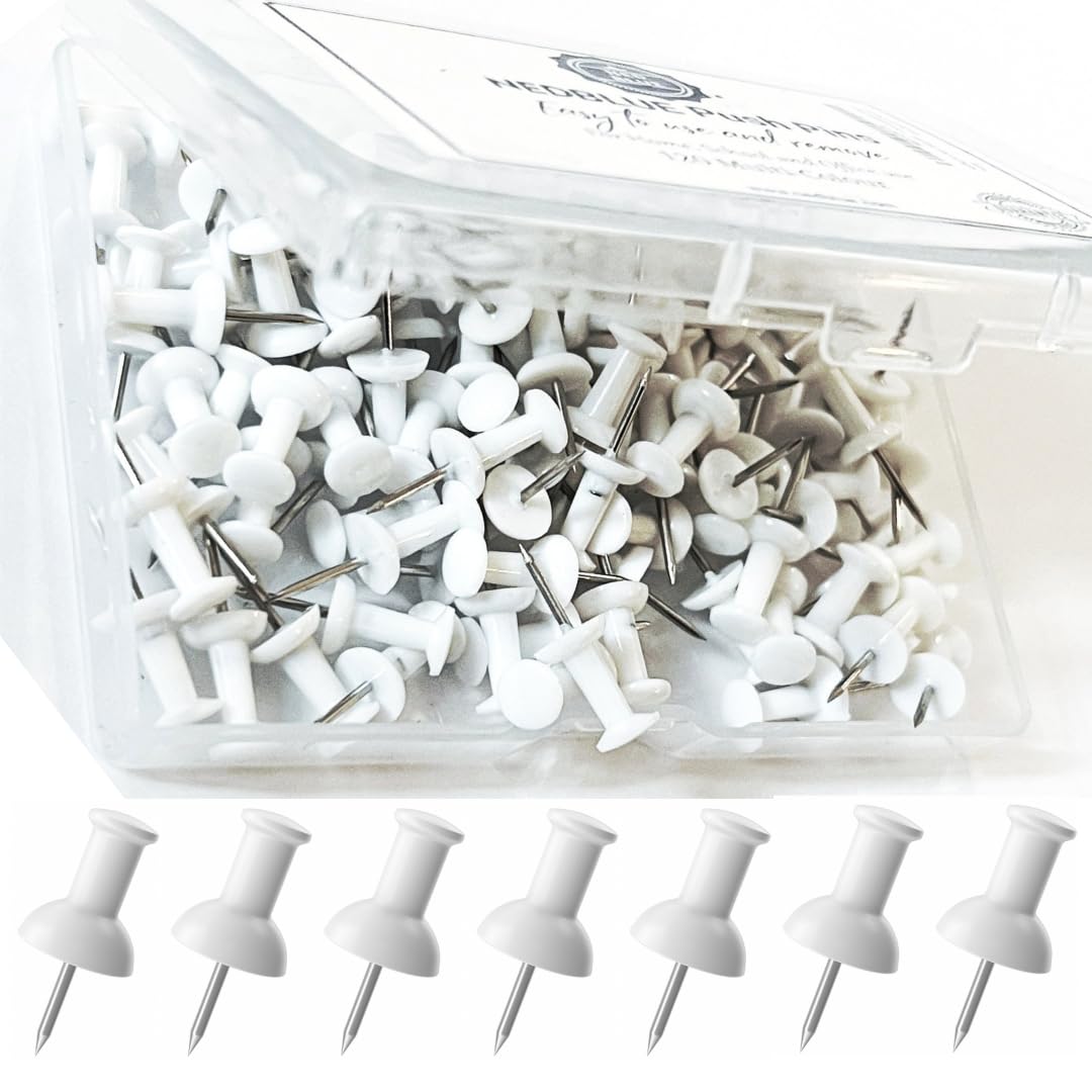 Nedblue White Push Pins - 120 Drawing Pins With Storage Box, Thumb Tacks For Cork, Notice And Bulletin Boards - Map Pins
