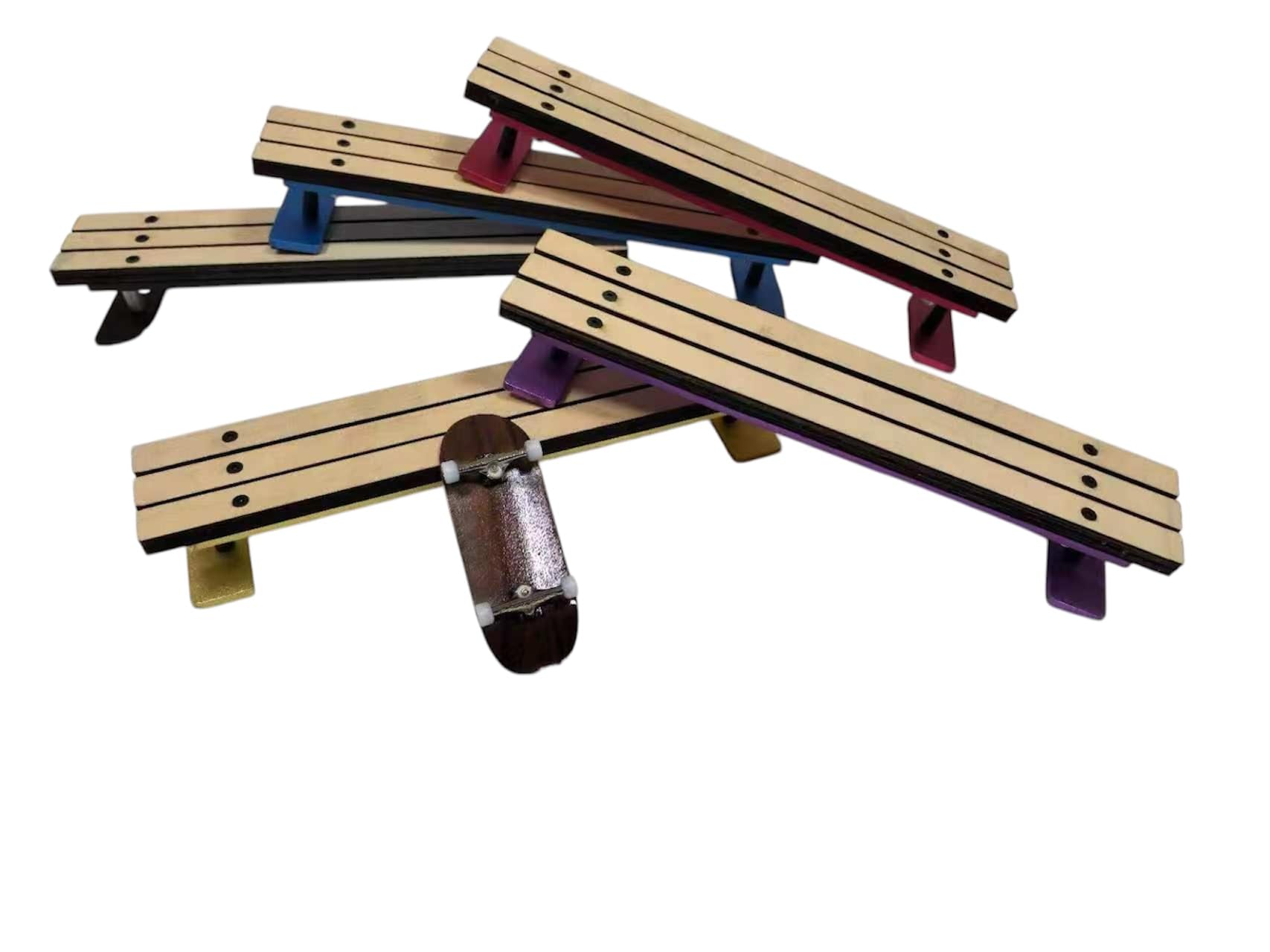 LEEFAI Pro Wood Fingerboard Park Bench 25.0 cm Street mini FingerSkate Obstacle - Unassemble (Gold)