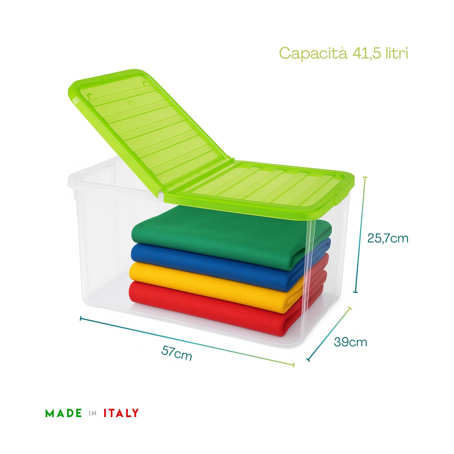 PALUPLUS 3 Contenitori Portabiancheria, misura 57x39x25,7 cm e capacità 41,5 Lt, Box Trasparente con Coperchio Pieghevole, Organizer salvaspazio per Scarpe, Vestiti, Giocattoli -1293C -4,5 (Verde)