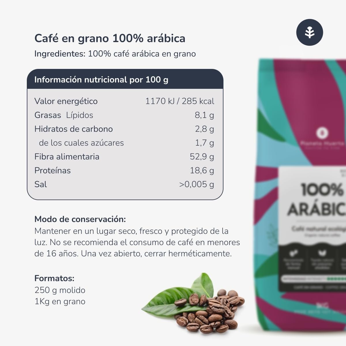 Café Grano Ecológico 100% Arábica 1 kg Pack 3x bio premium sabor suave y afrutado